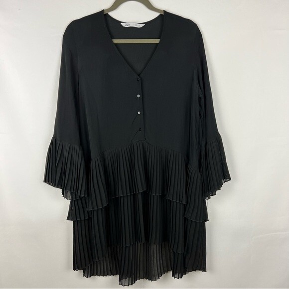ZARA CONTRASTING PLEATED BLOUSE or DRESS ASYMMETRIC - Picture 15 of 16